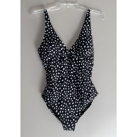 Leilani One Piece Swimsuit Black White Adjustable Straps Flatter Bra Cups 10 NWT - Picture 3 of 13